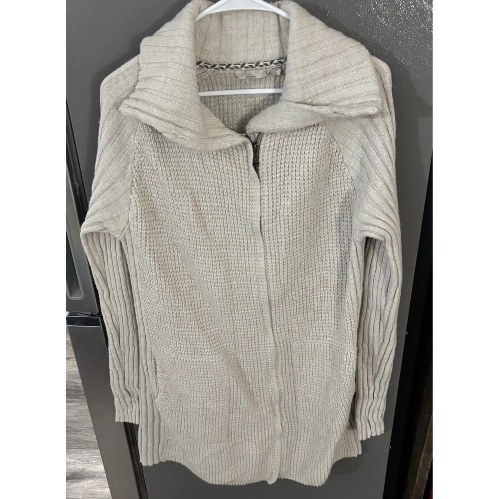 Prana Ivory Ribbed Knit Yunna Cardigan Women's Large Dress Quality Outdoors‎